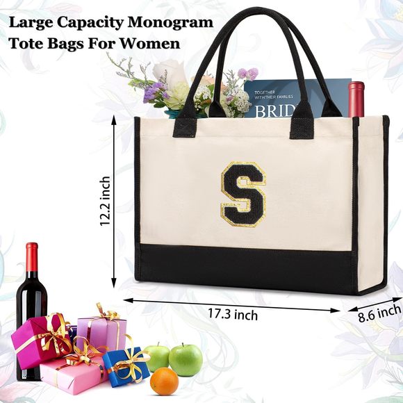 Initial Canvas Tote Bag, Birthday Gifts, Monogram Personalized :> - Picture 3 of 8